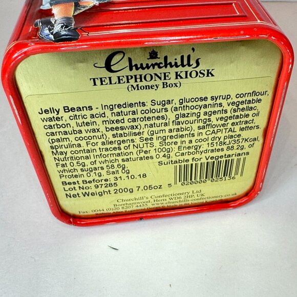 Vintage Tin Coin Bank England Telephone Booth Red Churchill's Jelly Beans - Picture 7 of 7